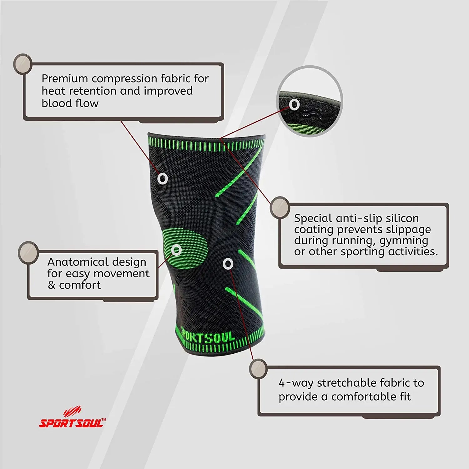 SportSoul Anti Slip 3D Compression Knee Support playmonks